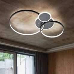 LED Deckenleuchte, Ring-Design, Dimmbar, Schwarz, L 54 Cm