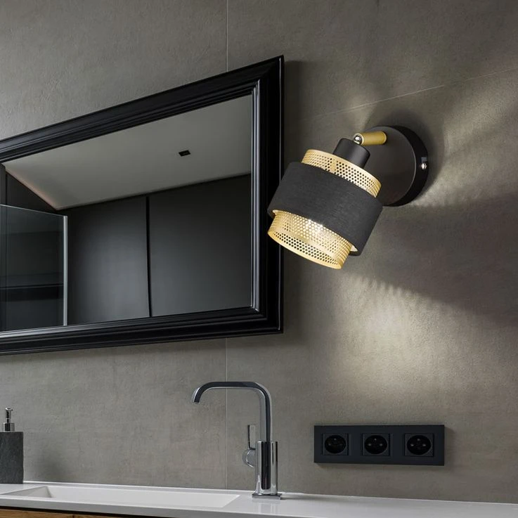 Wandlampe, Stahl Textil, Schwarz Gold, Verstellbar, L 10 Cm – Bild 5