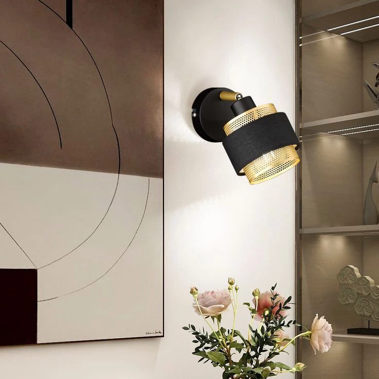 Wandlampe, Stahl Textil, Schwarz Gold, Verstellbar, L 10 Cm – Bild 4