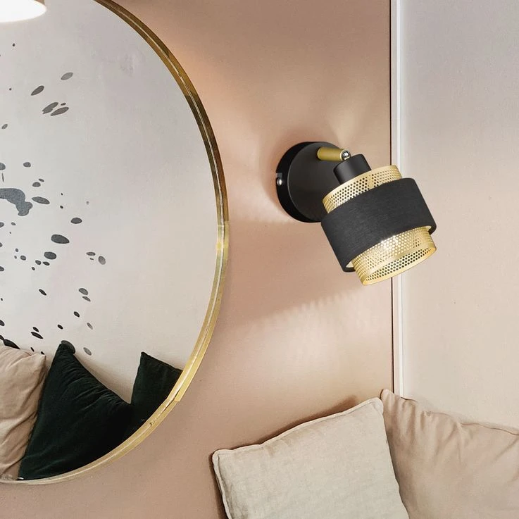 Wandlampe, Stahl Textil, Schwarz Gold, Verstellbar, L 10 Cm – Bild 6