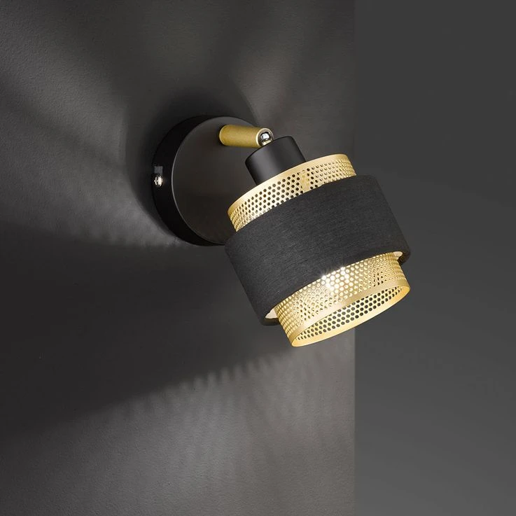 Wandlampe, Stahl Textil, Schwarz Gold, Verstellbar, L 10 Cm – Bild 7
