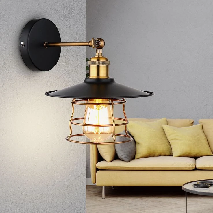 Wandleuchte, Metall Messing Schwarz, Gitter-Schirm, B 20 Cm – Bild 7