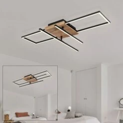 LED Deckenleuchte, Holzoptik, Schwarz, Beweglich, L 80 Cm