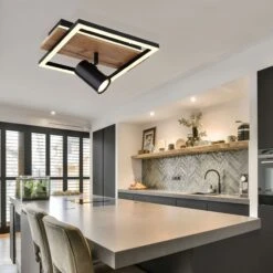 LED Deckenleuchte, Holzoptik, Hintergrundbeleuchtung