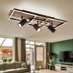 LED Deckenstrahler, Metall Holz, Schwarz, 3-flammig, L 72 Cm