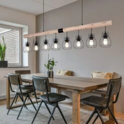 Pendelleuchte, Holz, Gitter-Design Schwarz, L 140 Cm