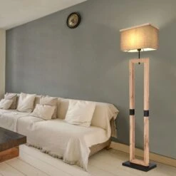 Stehleuchte Beistelllampe, Holzoptik, Anthrazit, H 155 Cm