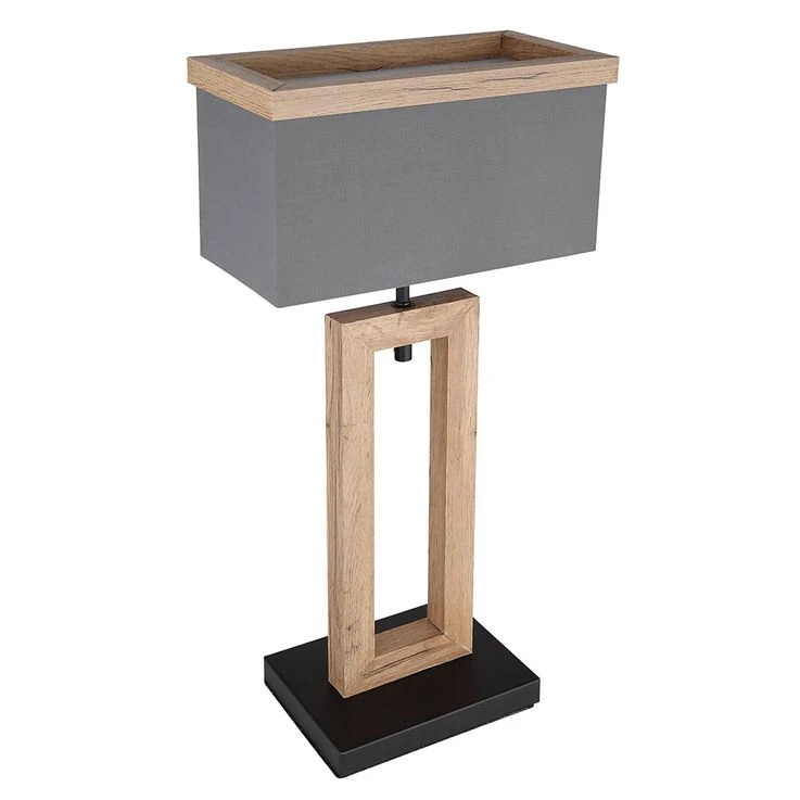 Tischleuchte, Holzoptik Textil, Anthrazit Schwarz, H 55 Cm – Bild 2