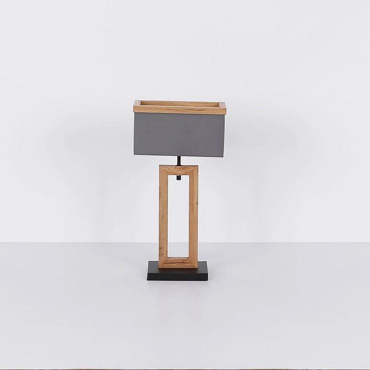 Tischleuchte, Holzoptik Textil, Anthrazit Schwarz, H 55 Cm – Bild 8