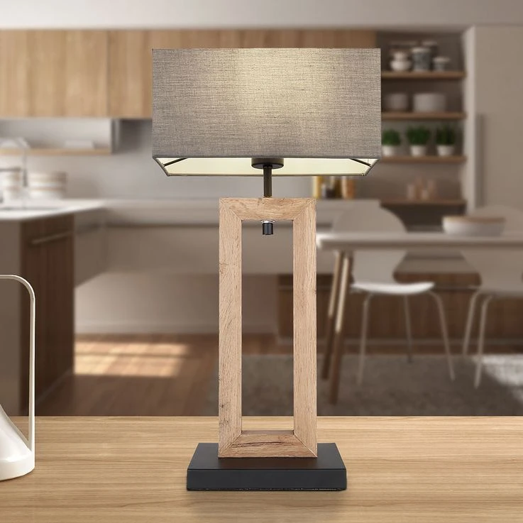 Tischleuchte, Holzoptik Textil, Anthrazit Schwarz, H 55 Cm – Bild 5