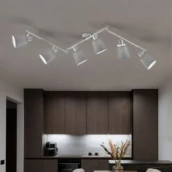 Deckenleuchte, Silber, Textil Grau, Spots Schwenkbar, L 145 Cm