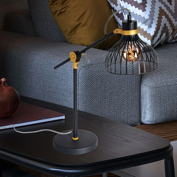 Tischlampe, Retro, Metall, Schwarz Gold, Verstellbar, H 60cm – Bild 3