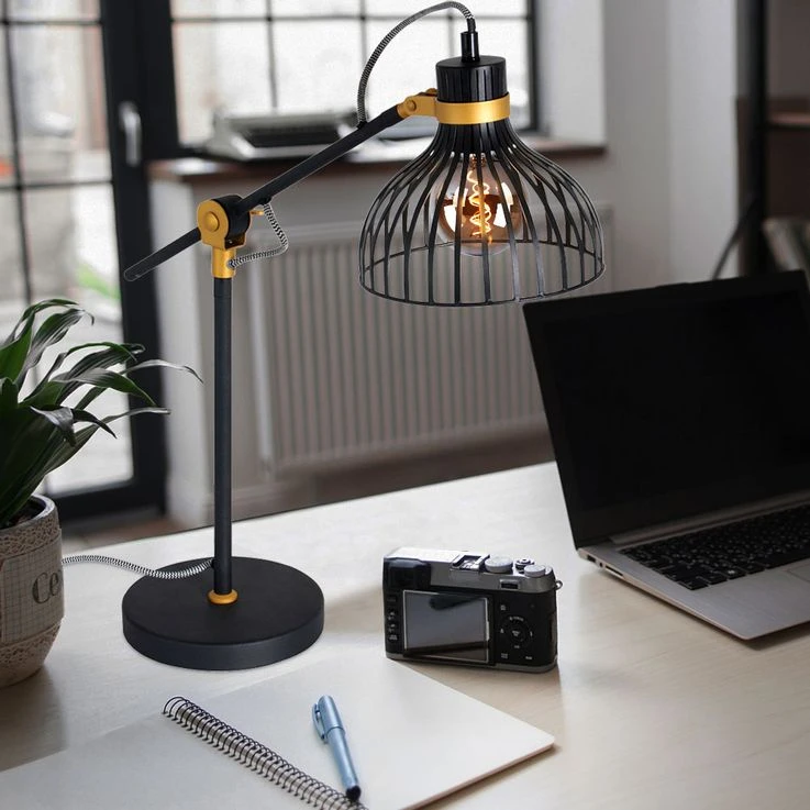 Tischlampe, Retro, Metall, Schwarz Gold, Verstellbar, H 60cm – Bild 4