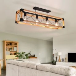 Holzleuchte, 4 Flammig, Metall Schwarz Matt, B 100cm