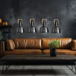 Hängeleuchte, 4-Flammig, Verzinkt, Holz, L 90 Cm