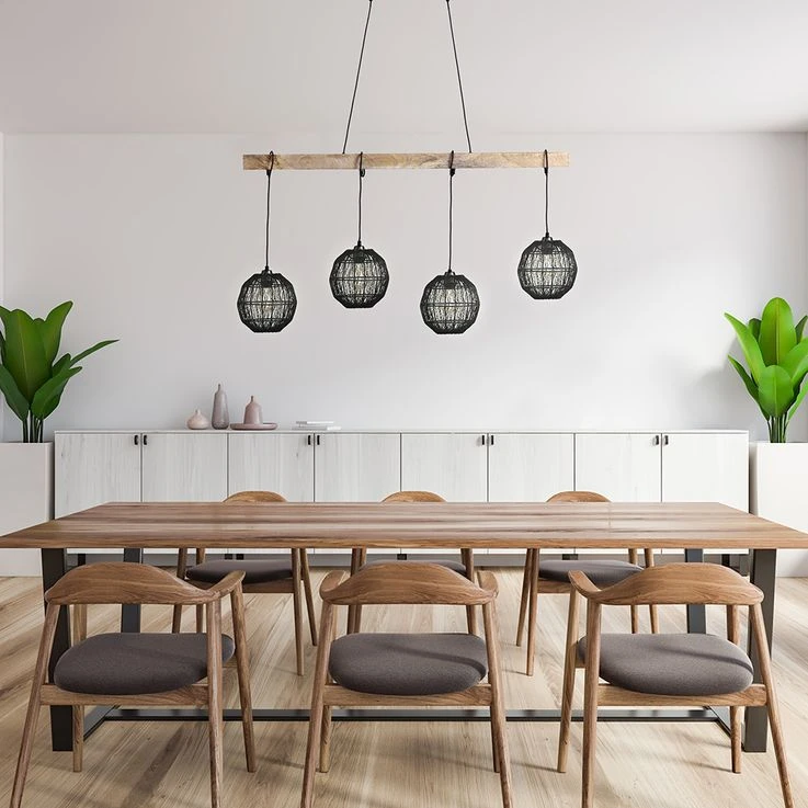 Pendelleuchte Schwarz Matt, Höhenverstellbar, Holz, H 140 Cm – Bild 3