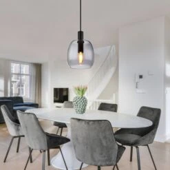 Pendelleuchte, Metall, Schwarz , Glas, D 16 Cm