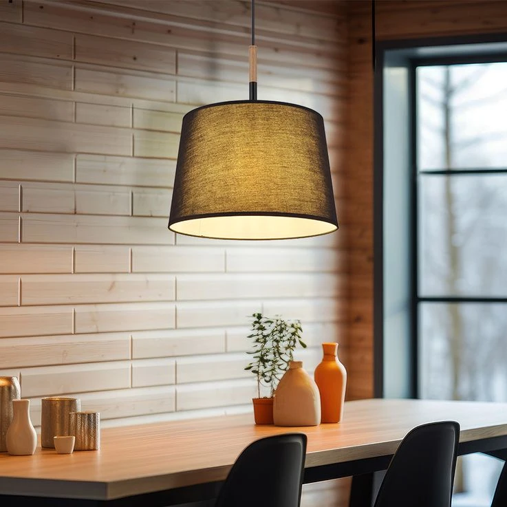 Hängeleuchte, Holz, Textil, D 38 Cm – Bild 3