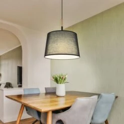 Hängeleuchte, Holz, Textil, D 38 Cm