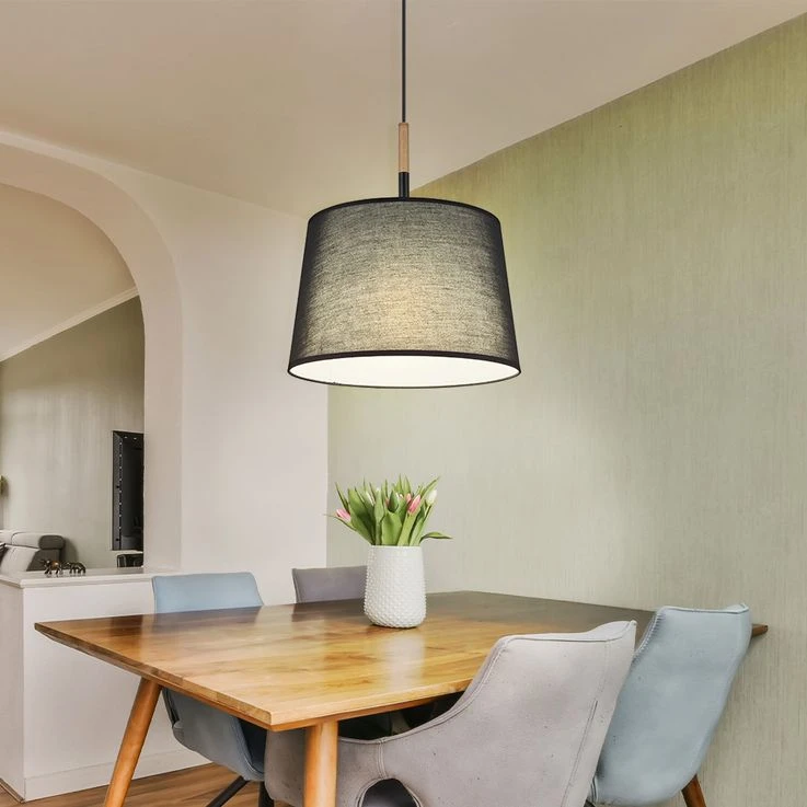 Hängeleuchte, Holz, Textil, D 38 Cm