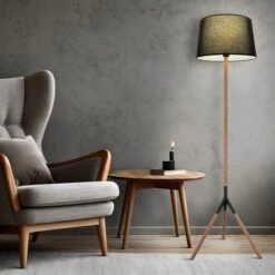 Stehlampe, Metall, Holz, H 160cm