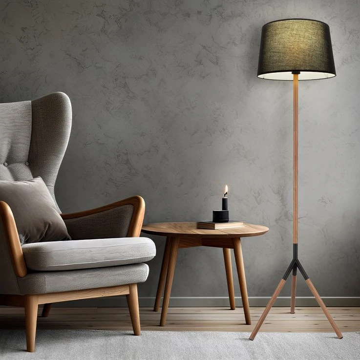 Stehlampe, Metall, Holz, H 160cm