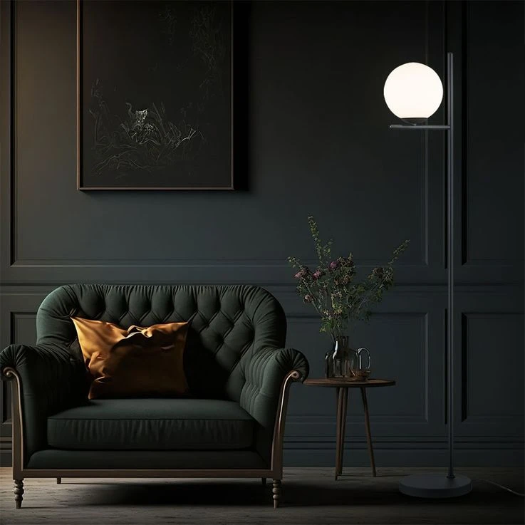 Stehleuchte, Glaskugel, Weiß, Schwarz-matt, H 150 Cm – Bild 3