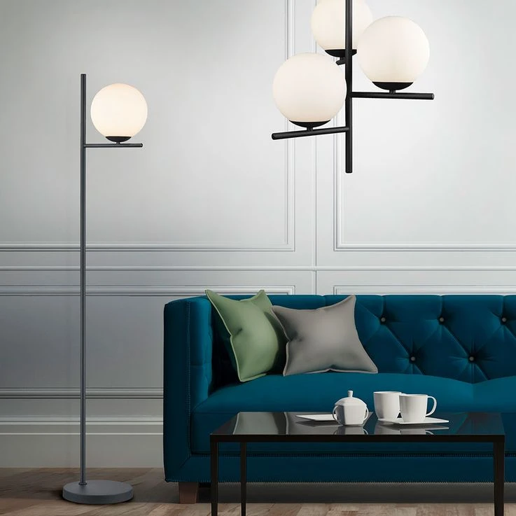 Stehleuchte, Glaskugel, Weiß, Schwarz-matt, H 150 Cm – Bild 5
