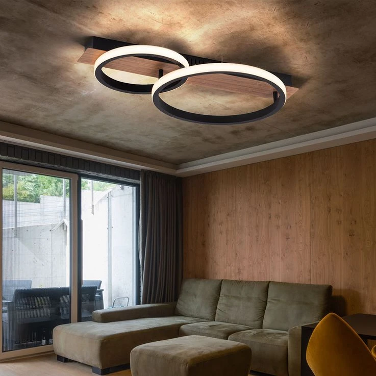 LED Holzleuchte, Metall Schwarz, Holzoptik, L 53 Cm – Bild 3