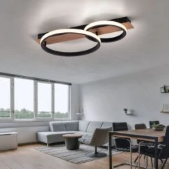 LED Holzleuchte, Metall Schwarz, Holzoptik, L 53 Cm