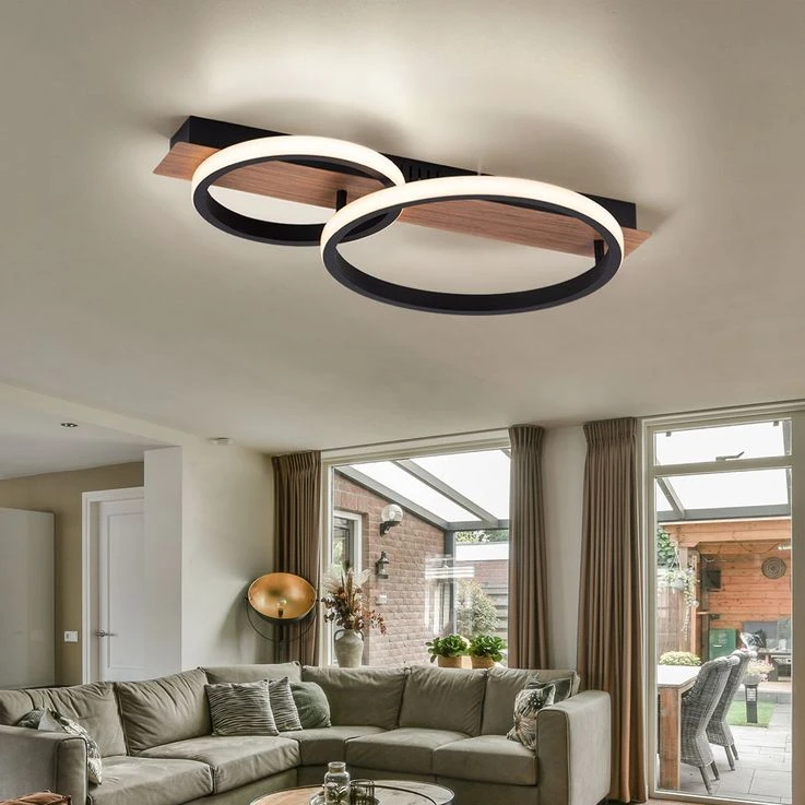 LED Holzleuchte, Metall Schwarz, Holzoptik, L 53 Cm – Bild 4