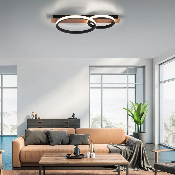 LED Holzleuchte, Metall Schwarz, Holzoptik, L 53 Cm – Bild 5