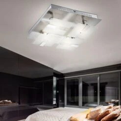 LED Deckenlampe, Glas Satiniert, Chrom, L 30 Cm