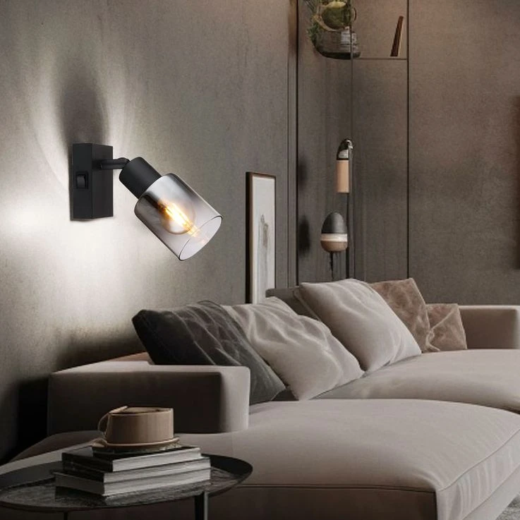 Wandleuchte, Metall, Glas Rauchfarbe, H 16 Cm – Bild 3