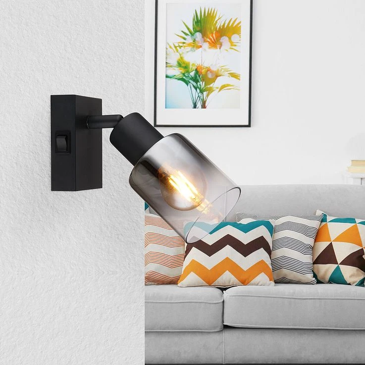 Wandleuchte, Metall, Glas Rauchfarbe, H 16 Cm – Bild 7