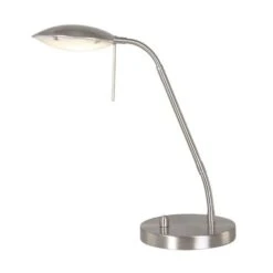 LED Tischleuchte, Metall Glas, Stahl, Gebürstet, Dimmbar, H 46cm