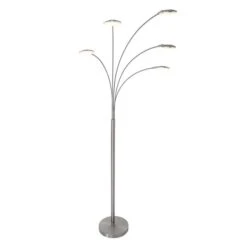 Stehlampe, Dimmbar, Metall, Glas, Silber, H 189cm