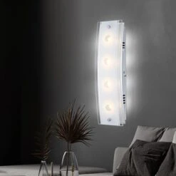 LED Wandleuchte, 4 Flammig, Glas, Kristalle, Weiß