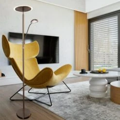 LED Stehlampe, Nickel Matt, Glas Satiniert Weiß, H 180 Cm