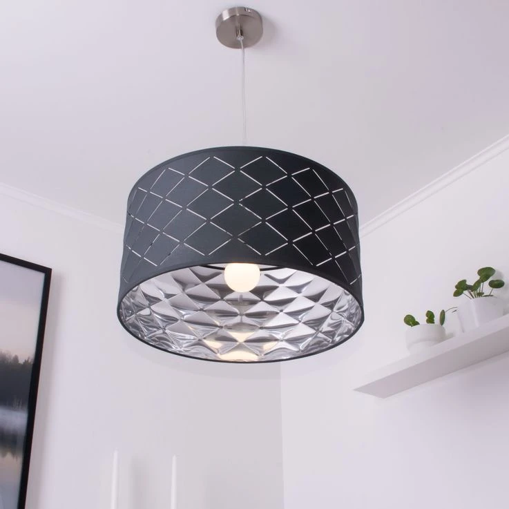 Hängeleuchte, Rund, Grau, Textil, Metall, D 40 Cm – Bild 17