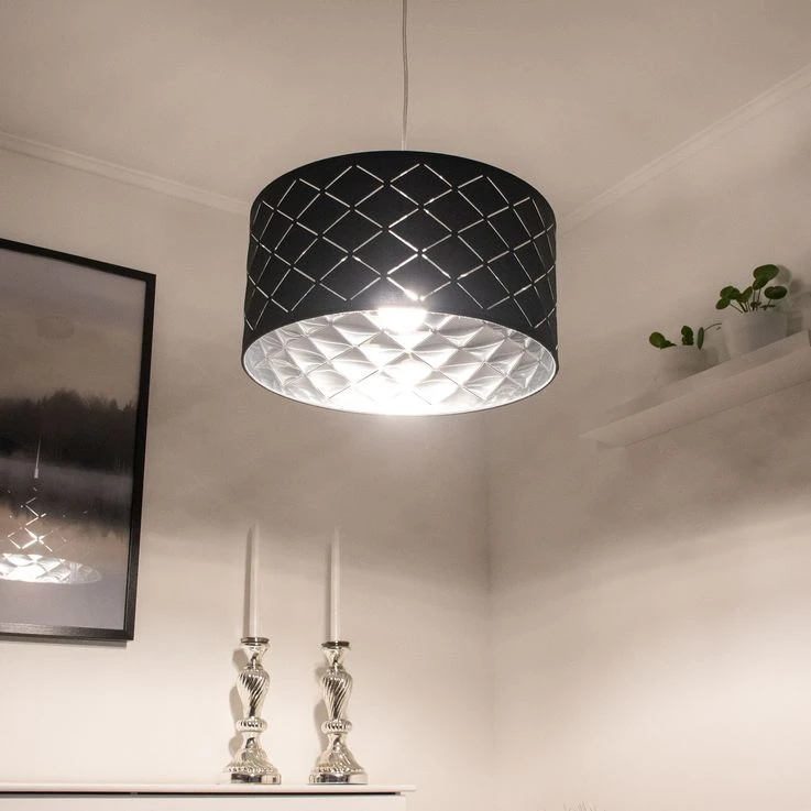 Hängeleuchte, Rund, Grau, Textil, Metall, D 40 Cm – Bild 16