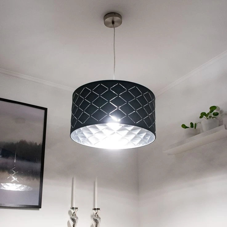 Hängeleuchte, Rund, Grau, Textil, Metall, D 40 Cm – Bild 18