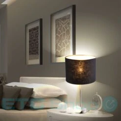 Luxus Tischleuchte Aus Stoff In Schwarz Und Silber AMY