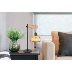 Tischleuchte, Hanfseil, Textil, Dekornähte, Beige, H 55 Cm