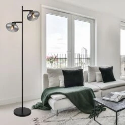 Stehleuchte, Strahler Schwenkbar, Glas Rauchfarben, H 150 Cm