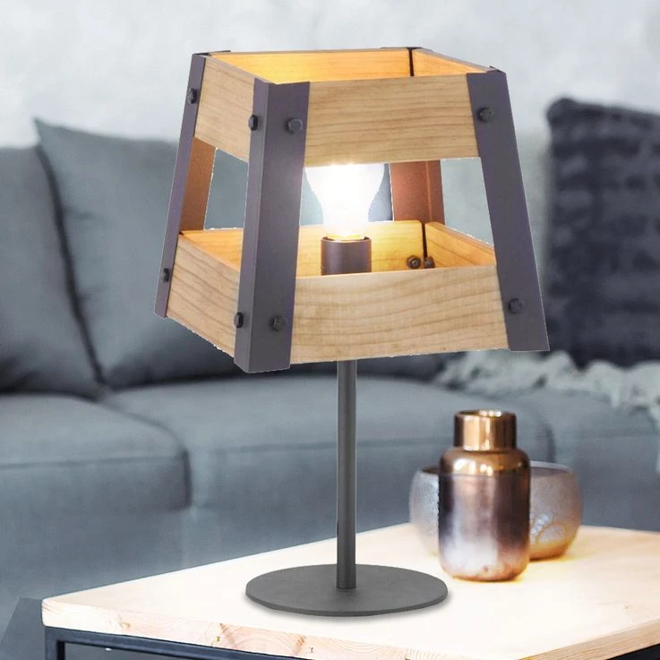 Tischleuchte, Holz, Eisen, Braun-schwarz, Höhe 40 Cm, CRATE – Bild 4