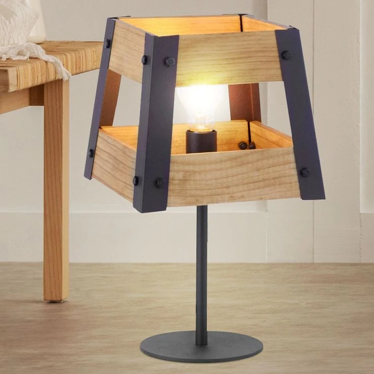 Tischleuchte, Holz, Eisen, Braun-schwarz, Höhe 40 Cm, CRATE – Bild 3