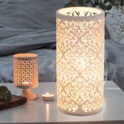 Tischleuchte, Porzellan, Weiß Matt, Dekor Muster, CENDRES