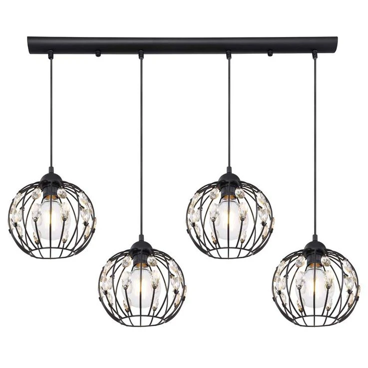 Hängeleuchte, Textilkabel Schwarz, Amber, K9 Kristalle – Bild 4