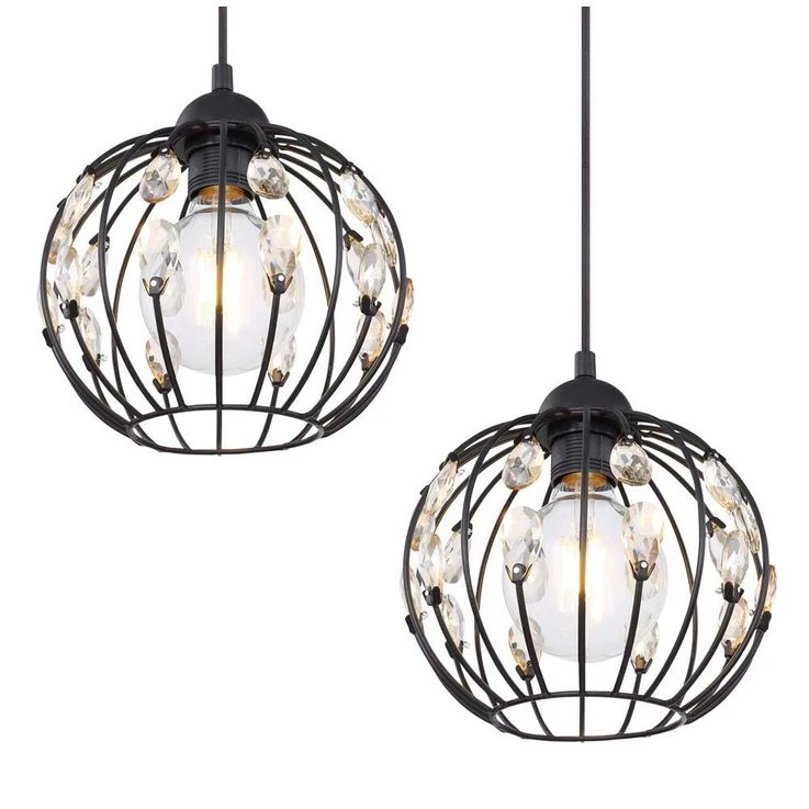 Hängeleuchte, Textilkabel Schwarz, Amber, K9 Kristalle – Bild 5